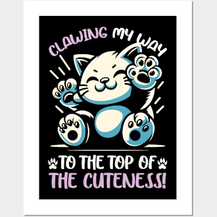 Cute Kitten Clawing to the Top of Cuteness, Cat Lover Posters and Art